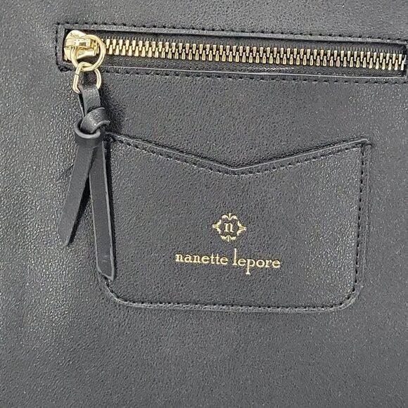 Nanette Lepore Black Vegan Faux Leather Tote Bag Multiple Pockets Shoulder Large - Picture 3 of 11